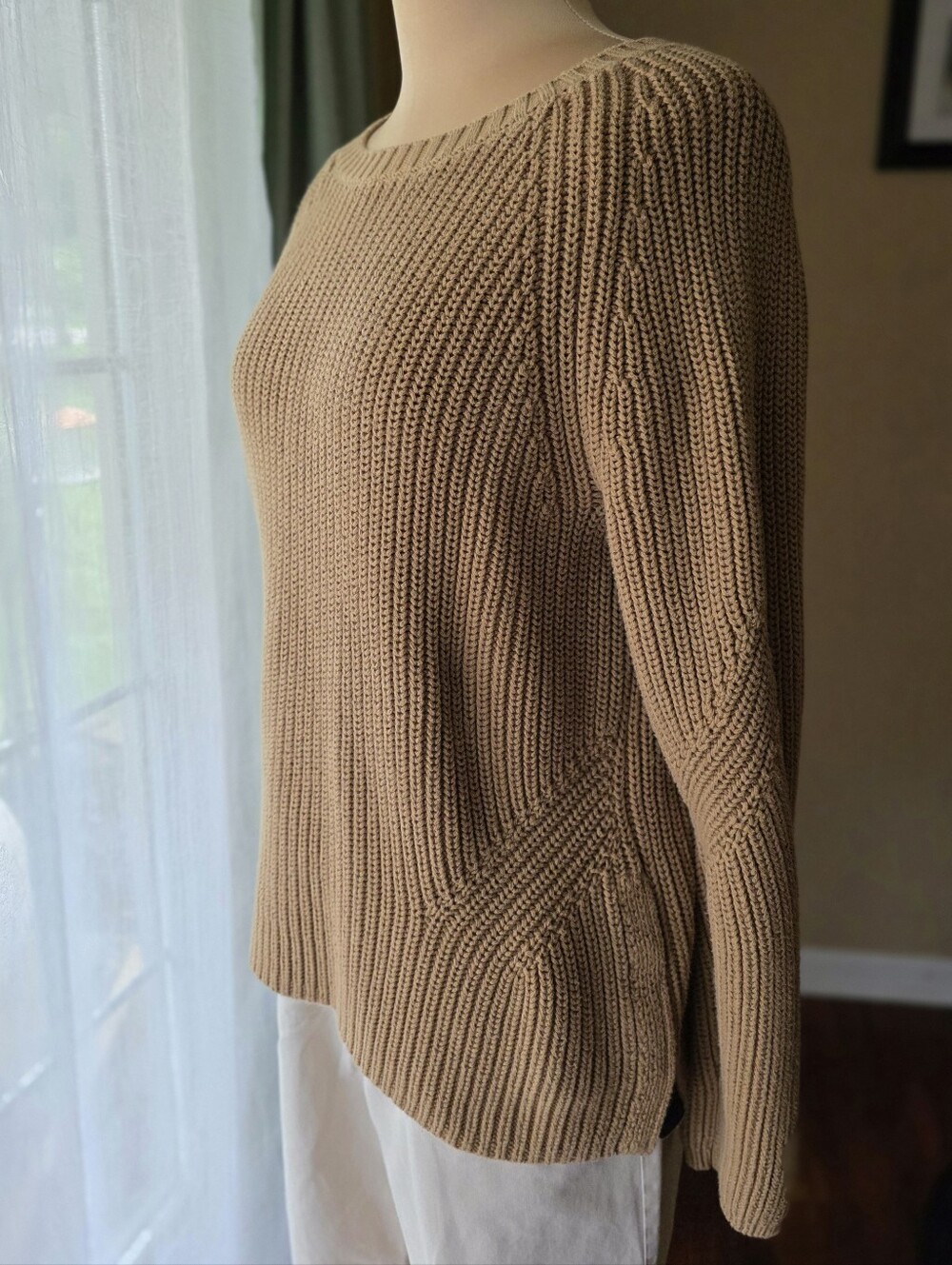 Gap Size Small Tan Chunky Knit Sweater 100% Cotton‎ Soft Neutral Minimalist Cozy